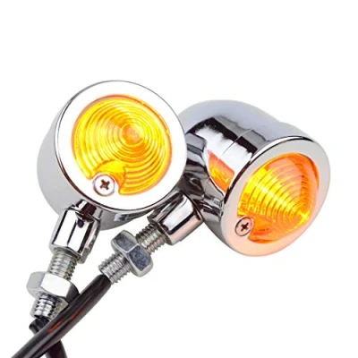 Image de GOOFIT Vintage Refit Phare Chromé Ambre Bullet Lampe 12V 10W de Signal Remplacement pour Sportster Softail Bobber Scooter Turn