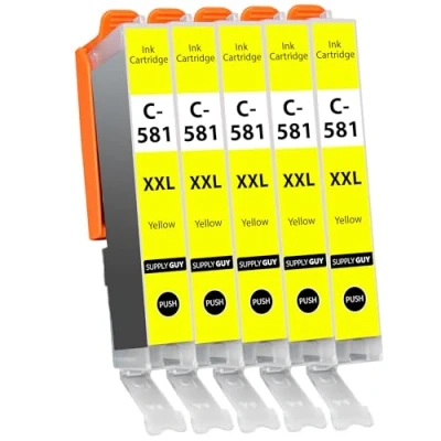 Image de Supply Guy 5 Cartouches d&#039;encre XXL (Jaune) avec Puce Compatible Canon CLI 581 pour Pixma TR7500 TR7550 TR8500 TR8550 TS6100 TS6150 TS6151 TS6300 TS6350 TS8100 TS8150 TS8151 TS8152 TS8350 TS9150