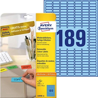 Image de Avery zweckform, étiquettes 25,4 x 10 mm, convient pour toutes les imprimantes a4 blau (wiederablösbar)
