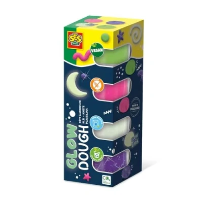 Image de SES Creative Feel Good Brillant Vegan et sans Gluten Pâte à Modeler Qui Brille dans Le Noir (4x90gr), 00516, Various