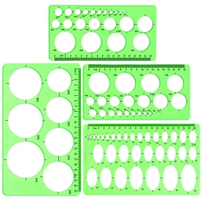 Image de Modèle Cercle et Ovale, 4 Pcs Règles Ovale pour le Bureau l&#039;école, Règle Géométrique Existe 3 Styles Différents de Dessin a des Échelles Claires Est Facile à Utiliser