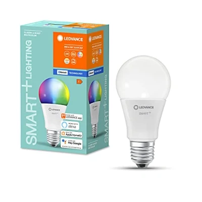 Image de LEDVANCE Ampoule LED RGB intelligente, spécialement pour Alexa, forme de poire mate culot E27, ZERO TOUCH SETUP configuration simple en un seul clic, couleurs RGBW + couleur lumière modifiable