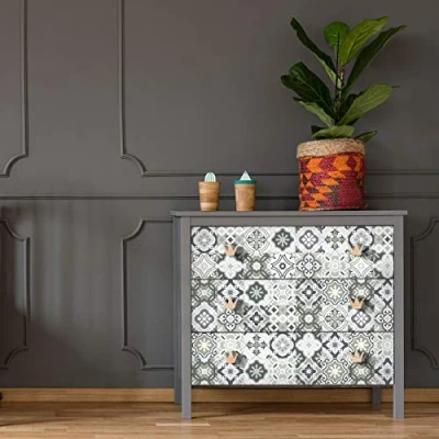 Image de Ambiance Stickers Adhésif Meuble Carreaux de Ciment Sticker Autocollant Carrelage Décoration pour Tables Armoires Commodes Étagères Floentina 60 Tiles 10x10 cm