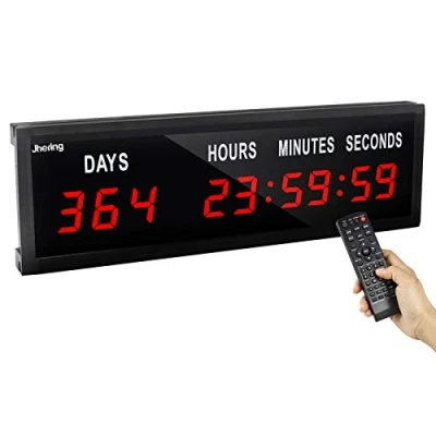 Image de Jhering Horloge Murale numérique LED Grand écran, horloges murales surdimensionnées, Compte à rebours avec télécommande 1,8 &#039;&#039; 9 Chiffres (Rouge)