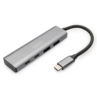Image de DIGITUS Concentrateur USB C 4 Ports 3.1 Gen 2 2X A + jusqu&#039;à 10 Gbit/s Plug &amp; Play boîtier Aluminium Gris foncé