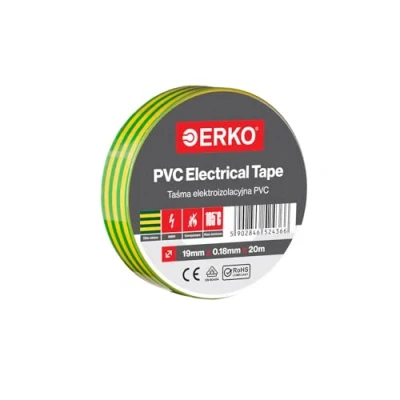Image de ERKO Ruban adhésif isolant électrique PVC 19mm x 20m Jaune vert Réparation de câbles électriques Très flexible avec une forte adhérence Résistant aux produits chimiques