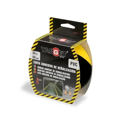 Image de TARGET Ruban adhésif jaune et noir 33 m x 50 mm Pour marquage de sols objets, avertissement sécurité