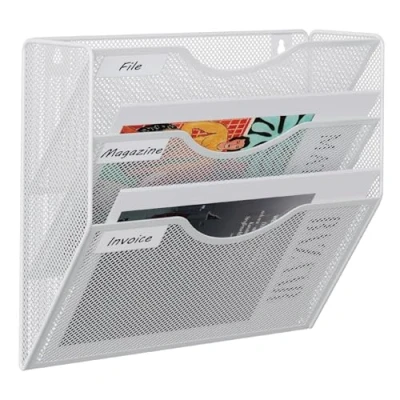 Image de EasyPAG 3 Compartiments Assembler Métal Porte Revue Mural Document Suspendu A4 Organisateur de Bureau à Suspendre Banette Rangement Range Papier Corbeille a Courrier Murale,Blanc