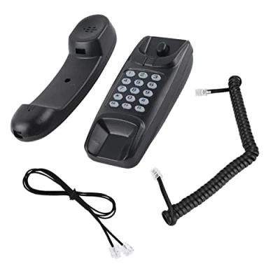 Image de Téléphone, téléphone Fixe Mural avec Flash, Fonction de Rappel d&#039;appel et dernier numéro composé, Poste sans d&#039;identification l&#039;appelant pour l&#039;hôtel la Famille(Noir)