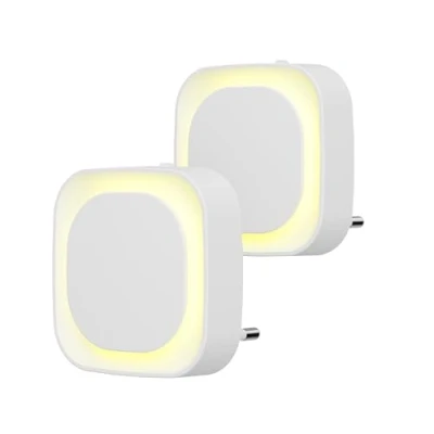 Image de YUNLEX 2 Pcs Veilleuse LED Automatique, Lampe de Nuit à Capteur Crépusculaire, 3 niveaux luminosité Dimmmable Enfant avec Prise, pour Couloir, cuisine, salle bains (Jaune doré)