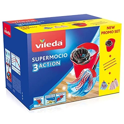 Image de Vileda SuperMocio Pack Special 1 Tête de Balai 3 Action + 2 Têtes Microfibre Power
