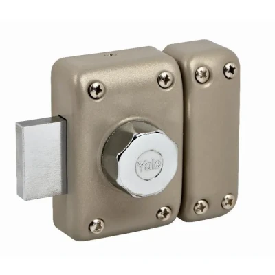 Image de Yale Verrou de Porte Bouton/Cylindre Ouverture à Bouton Intérieur, Clé extérieur Cylindre diamètre 23 mm, Longueur 45 5 goupilles YV25BT Protection Anti arrachement 4 clés, Beige