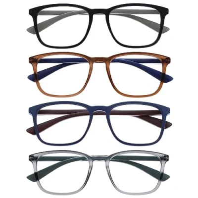 Image de OPULIZE Max Lunettes de Lecture 4 Paires Monture Large et Rectangulaire, Forme Classique Noir, Brun, Bleu, Gris Mat Hommes Femmes RRRR78 1237 +1,00