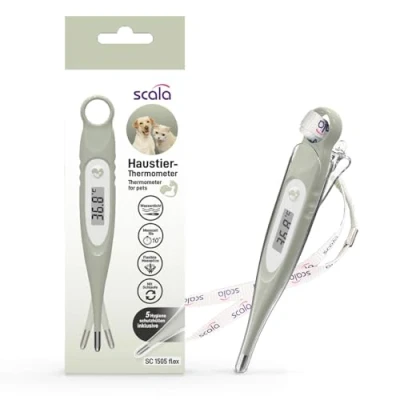 Image de Thermomètre pour animaux de compagnie SC 1505 flex avec embout flexible une mesure particulièrement douce, y compris 5 housses protection hygiéniques et boucle fixation