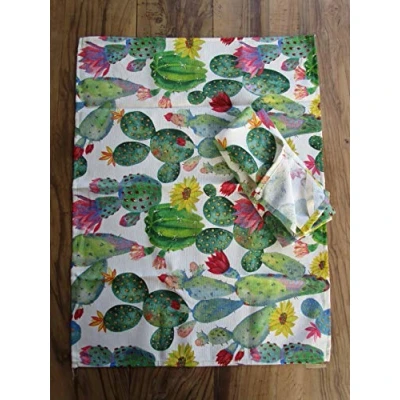 Image de Lot de 3 torchons à vaisselle motif Cactus 100 % coton, fabriqué en Italie.