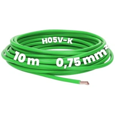 Image de Kalitec Câble de Câblage H05V K 0,75 mm² vert 10 m Flexible En PVC Toron à fil fin unique monofil