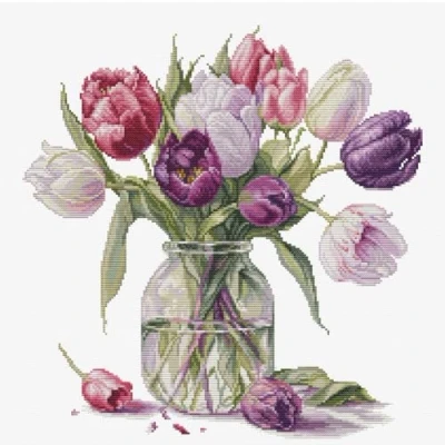 Image de Luca S Kit de broderie au point croix Motif bouquet tulipes