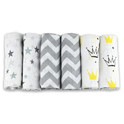Image de FENSILO Grijs Lot de 6 langes en mousseline 70 x 80 cm Fabriquées UE Certifiées sans substances nocives Pour bébé garçon et fille