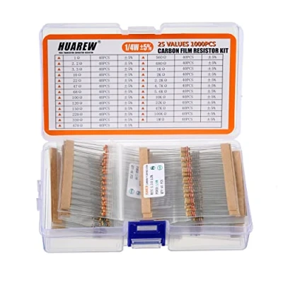 Image de HUAREW Resistors Assortment Kit 1 Ohm Resistor 1m With 1/4W Carbon Film 5% (1000 Pcs 25 Values)