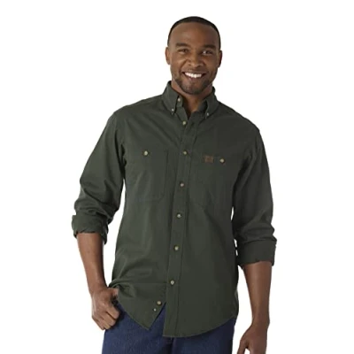 Image de Wrangler Logger Chemise de Travail à Manches Longues en sergé, Vert forêt, M Homme