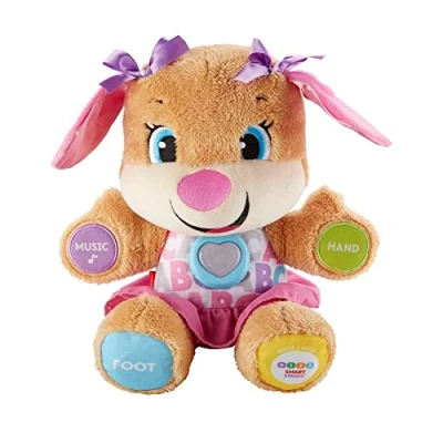 Image de Fisher Price la sœur de Puppy Eveil Progressif jouet bébé, peluche interactive, plus 50 chansons et 3 niveaux 6 mois plus, Version: UK Anglais , FPP51