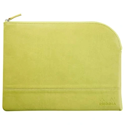 Image de RHODIA 116731C Pochette Zippée en Simili Cuir Anis Taille L (21 x 28 cm) Coutures Véritables Intérieur Tissu Orange Rangement Documents, Petites Fournitures