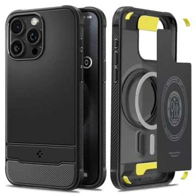 Image de Coque Apple iPhone 15 Pro Max MagSafe Silicones et TPU (doux) Spigen silicone/Coque Étui téléphone Noir Shockproof