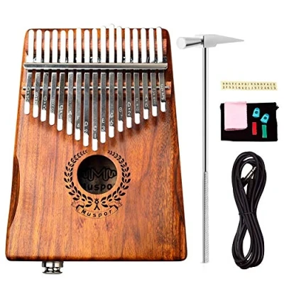 Image de Alnicov 17 touches Acacia EQ Kalimba, micro à doigt électrique avec piano pouce intégré interface audio 6,35 mm pour instruments de musique professionnels débutants