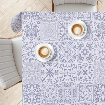 Image de KP HOME Nappe Toile Cirée 200x140cm, Rectangulaire Imperméable et Facile à Nettoyer, Housse de Table en PVC pour Intérieur Extérieur, Plastique Vinyle Charme Carrelage Intemporel