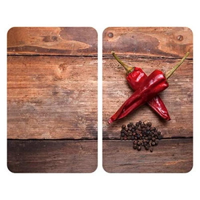 Image de Allstar Plaque de protection en Verre Pepper set 2, couvre pour plaques cuisson vitrocéramiques ou induction, trempé, 30 x 0.8 52 cm, Multicolore