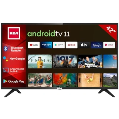 Image de RCA RS42 Android Smart TV 42 Pouces (106 cm) Téléviseur avec Google Assistant, Chromecast, Netflix, Prime Video, Play, YouTube, Disney+, Wifi, télécommande BT Microphone, Triple Tuner