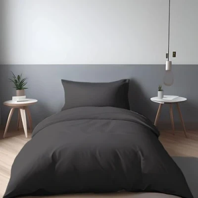 Image de LivinEase Housse de Couette 135x200 cm avec 1 Taie d&#039;oreiller 80x80 Parure Lit Simple en Microfibre Brossée Douce Noir
