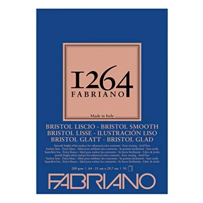 Image de FABRIANO Honsell 19100654 Bristol Block 1264 Bloc Blanc, 200 g/m², Format A4, 50 Feuilles de Papier Extra Lisse, sans Acide, idéal pour Toutes séchage et Les Techniques humides légères, Set Pièces