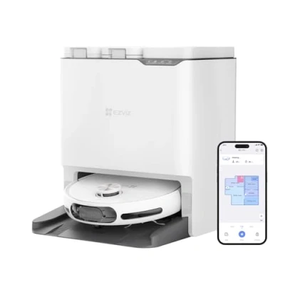 Image de EZVIZ RS20 Max Robot Aspirateur avec Serpillière Installation &amp; Détachement Automatique, Brosse Latérale Surélevée, 7200 Pa, Nettoyage à l&#039;eau Chaude 60C, Séchage l&#039;Air Chaud, Balayage des Bords