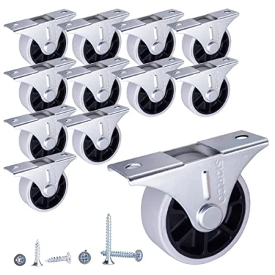 Image de SKIR&#039;CO Lot de 12 roulettes en caoutchouc 40 mm pour meubles, fixes, non pivotantes, vis incluses