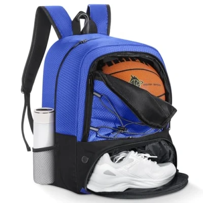 Image de MoKo sac à dos de basket ball, football pour hommes et femmes avec compartiments séparés le ballon les chaussures, résistant l’eau, crochet clôture, sport, Bleu