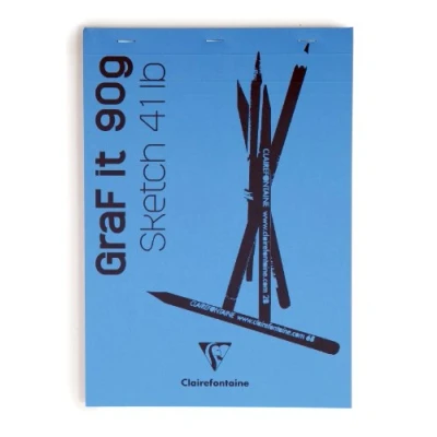 Image de Clairefontaine 96681C Bloc Agrafé GraF&#039;it 80 Feuilles Papier Dessin Croquis Uni Détachables A4 21x29,7 cm 90g Couverture Bleu Ciel
