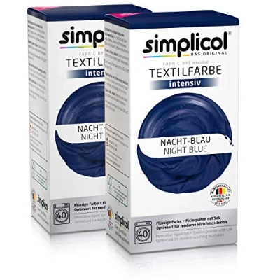 Image de Simplicol Lot de 2 Tubes Peinture pour Textile Intensiv (18 Couleurs), Bleu Nuit 1808 Facile à colorier dans la Machine Laver, kit Complet avec colorants et Poudre Fixation.