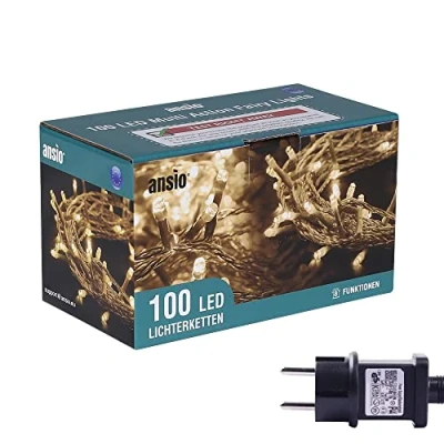 Image de ANSIO® Guirlande Lumineuse 10m 100 LED Blanc Chaud Guirlandes Lumineuses Sapin de Noel d&#039;Extérieur et Intérieur Idéales pour Fenêtre, d’un Jardin électrique Câble Transparent