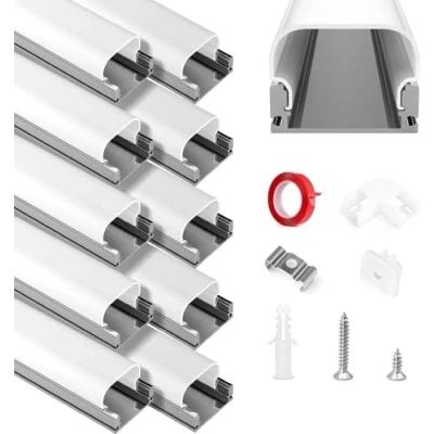 Image de HOMMAND Profilé Aluminium LED, LED 10 x 1m Forme en U, et Diffuseur avec Connecteur d&#039;angle, Adhésif, Embouts Clips de montage, Profile Alu pour Ruban