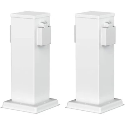 Image de ledscom.de 2 pièces Colonne de Prises Courant Jardin Polly pour l&#039;extérieur, IP44, 2X, Acier Inoxydable, Blanc, carré, 27 cm
