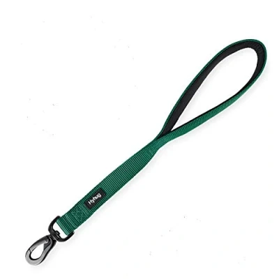 Image de Laisse Courte en Nylon Robuste 45CM avec poignée rembourrée Confort pour Chiens de Grande Taille, garçons et Filles Taille Moyenne Formation Quotidienne. (Vert foncé)