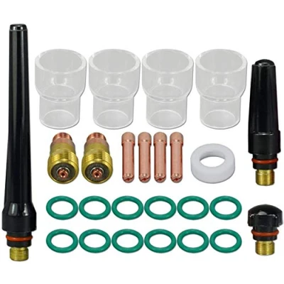 Image de RIVERWELD TIG Lentille à gaz tronquée 17GL116 10N23S (1,6 mm) Tasse isolée de classe #12 Isolateur 20 mm 17GLG20 Capuchon arrière 57Y02 Kit pour torche soudage DB SR WP 17 18 26 26pcs