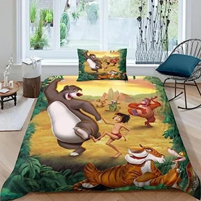 Image de CcacHe Jungle Book Parure de lit pour enfant avec housse couette 135 x 200 cm et taies d&#039;oreiller 80 Motif animation 3D (01, 1)