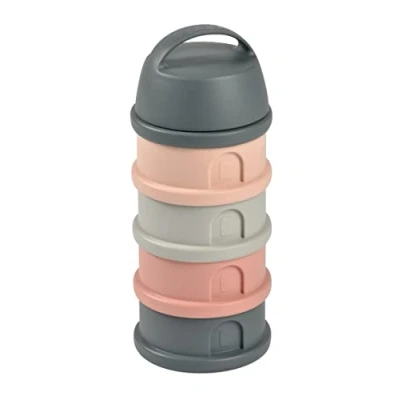 Image de BÉABA, Boite doseuse de lait empilable, 100% hermétique, 4 compartiments, Made in France, Grande contenance, Usage Evolutif Cotton Mineral grey/pink
