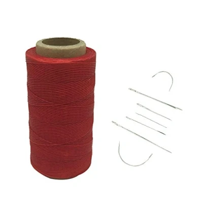Image de Yulakes 260 mètres de fil ciré pour cuir avec 7 aiguilles à coudre (rouge) 1 mm