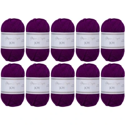 Image de Utopia Crafts JOY Lot de 10 pelotes fil à tricoter et crochet uni Doux facile d&#039;entretien 100% polyacrylique 150 m Aamarante