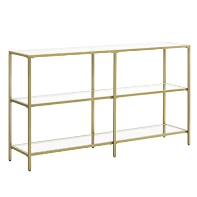 Image de VASAGLE Table Console d’Entrée, Étagère à 3 Niveaux en Verre Trempé, 30 x 130 73 cm, Cadre Métal, Style Moderne, pour Couloir, Salon, Chambre, Doré Métallique et Transparent LGT024A01