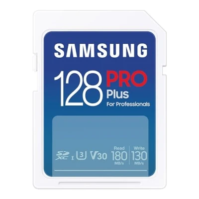 Image de Samsung PRO Plus Carte mémoire SD (MB SD128S/EU), 128 Go, UHS I U3, Full HD et 4K UHD, 180 Mo/s en Lecture 130 écriture