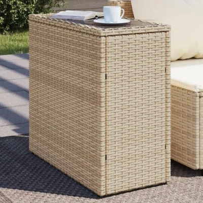 Image de vidaXL Table d&#039;appoint de Jardin avec Dessus en Verre Beige rotin